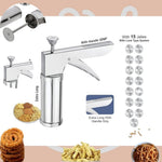 Stainless Steel Kitchen Press Sev Sancha Machine with 15 Jalis | Murukku, Chakli & Idiyappam Maker | Sev, Bhujia, Gathiya & Cookie Press | Snacks Maker