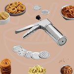 Stainless Steel Kitchen Press Sev Sancha Machine with 15 Jalis | Murukku, Chakli & Idiyappam Maker | Sev, Bhujia, Gathiya & Cookie Press | Snacks Maker