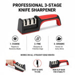 Over The Door Professional 3-Stage Knife Sharpener | 3-in-1 Manual Kitchen Knife Sharpener for Steel & Ceramic Knives | Easy Grip Handle with Non-Slip Rubber Base | Fast Sharpening Tool (Pack of 1)