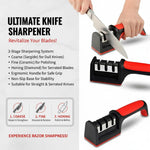 Over The Door Professional 3-Stage Knife Sharpener | 3-in-1 Manual Kitchen Knife Sharpener for Steel & Ceramic Knives | Easy Grip Handle with Non-Slip Rubber Base | Fast Sharpening Tool (Pack of 1)