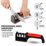 Over The Door Professional 3-Stage Knife Sharpener | 3-in-1 Manual Kitchen Knife Sharpener for Steel & Ceramic Knives | Easy Grip Handle with Non-Slip Rubber Base | Fast Sharpening Tool (Pack of 1)