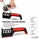 Over The Door Professional 3-Stage Knife Sharpener | 3-in-1 Manual Kitchen Knife Sharpener for Steel & Ceramic Knives | Easy Grip Handle with Non-Slip Rubber Base | Fast Sharpening Tool (Pack of 1)