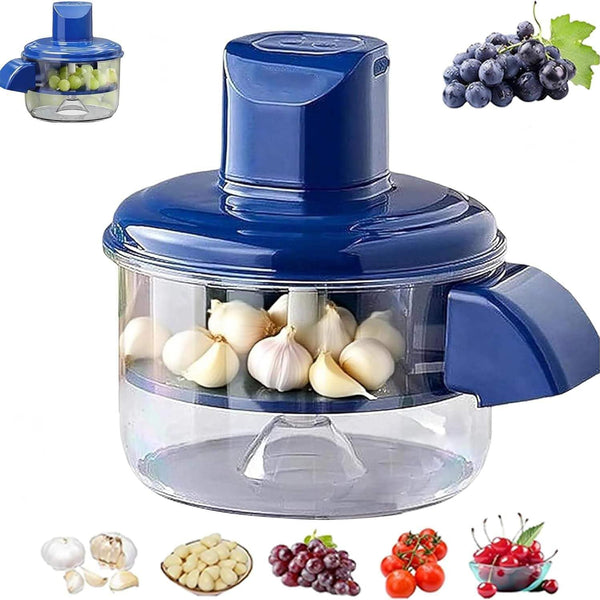 Electric Garlic Peeler and Food Chopper, Wireless Portable Mini Food Processor with High-Speed Motor, 5 Blades, Large Capacity Glass Bowl, Blue