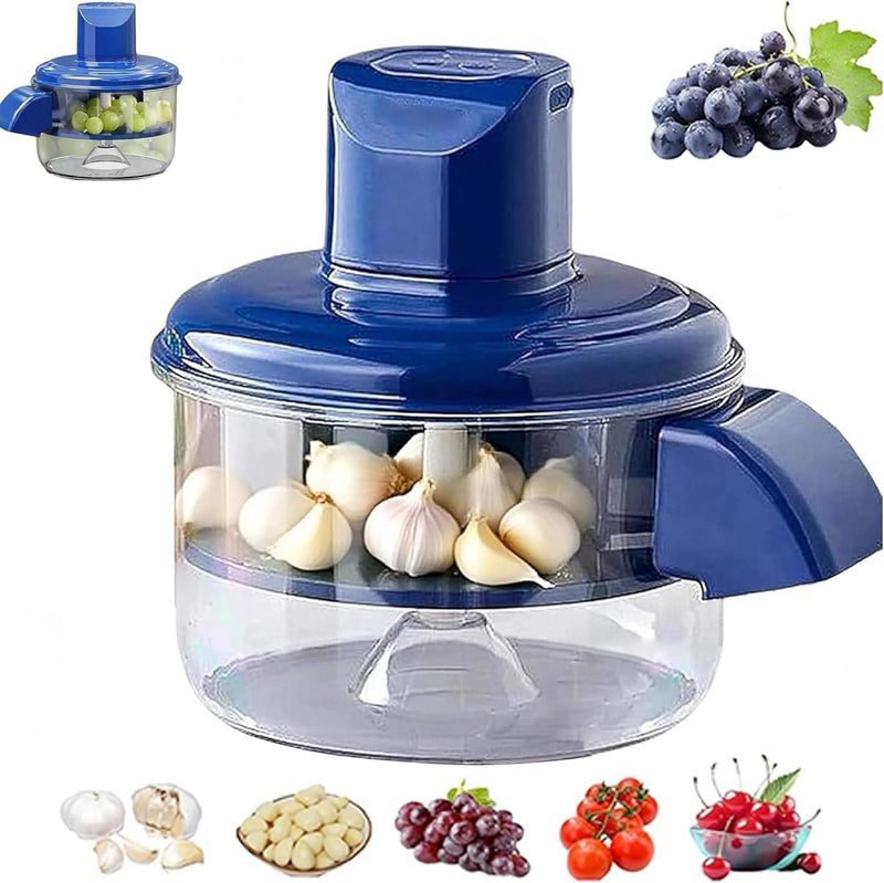 Electric Garlic Peeler and Food Chopper, Wireless Portable Mini Food Processor with High-Speed Motor, 5 Blades, Large Capacity Glass Bowl, Blue