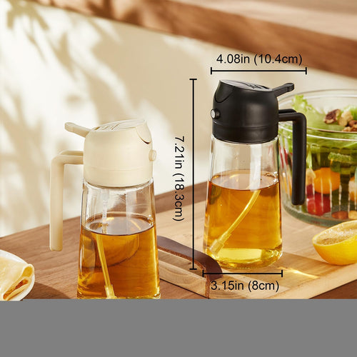 500ml 2-in-1 Oil Sprayer & Dispenser Bottle – Premium Glass Oil Bottle with Nozzle for Healthy Cooking, Air Fryer, BBQ, Salad, Roasting