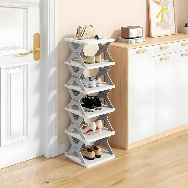 Foldable Shoe Rack Plastic for Home | 6 Layer Portable Shoe Organizer Stand | Shoes & Slippers Storage Rack Space Saver | Shoe Rack with Cover for Bedroom Living Room