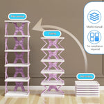 Foldable Shoe Rack Plastic for Home | 6 Layer Portable Shoe Organizer Stand | Shoes & Slippers Storage Rack Space Saver | Shoe Rack with Cover for Bedroom Living Room
